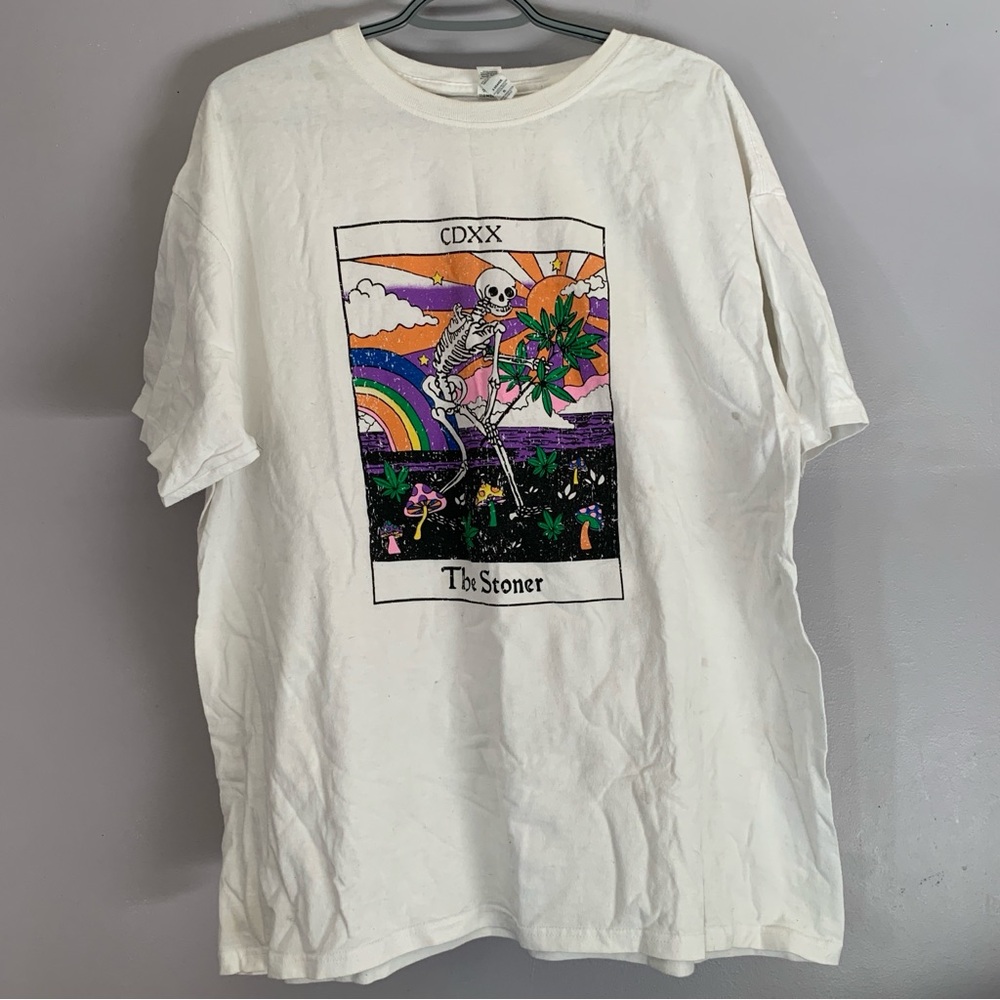 Skeleton Stoner Graphic T-Shirt Psychedelic Tarot Mushroom Weed XL